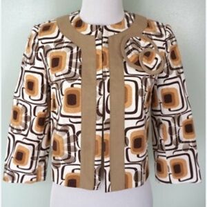 ZARA BASIC 50s Retro Sunflower Yellow Brown Floral Blazer Coat Jacket medium